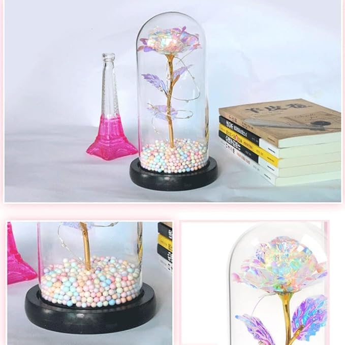 Artificial Tulips in Crystal Box, Galaxy Glass Rose Flower with LED Light Great Gift Ideas for Valentine's Day