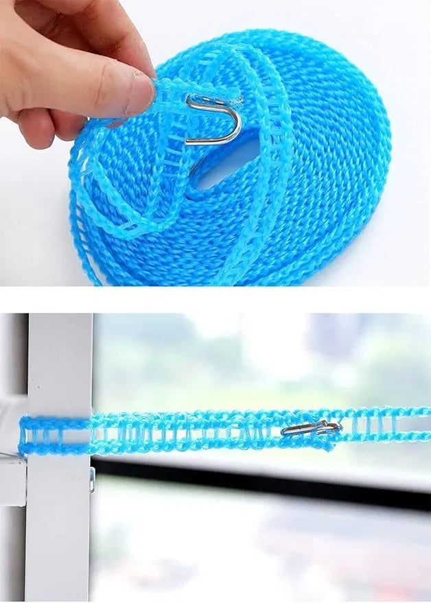 Windproof Anti-Slip Clothes Washing Line Drying Nylon Rope with Hooks/Nylon Clothesline - 5 Meter