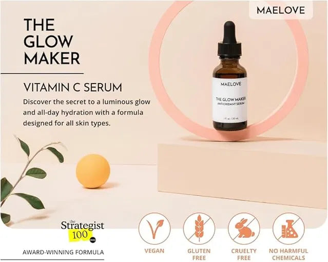 MAELOVE Hydrating Facial Serum with Vitamins C, E, Ferulic Acid and Hyaluronic Acid -1 Fl Oz/30ML (Pack of 1)